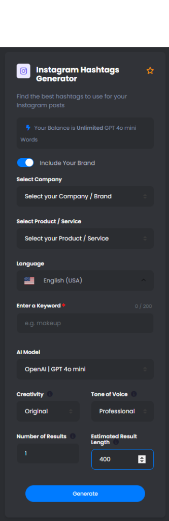 Instagram Hashtags Generator