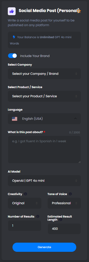 Social Media Post (Personal)