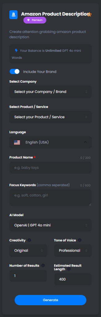 Amazon Product Description