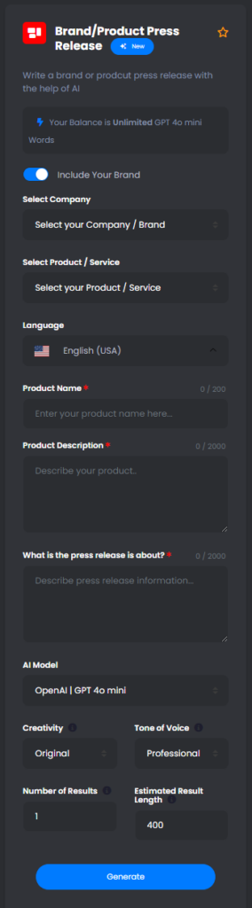 Brand/Product Press Release