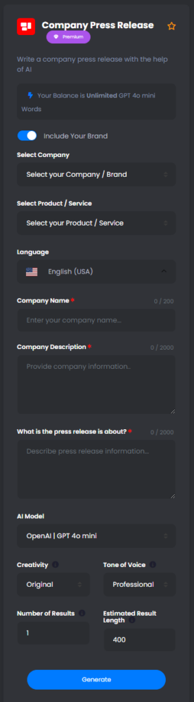 Company Press Release