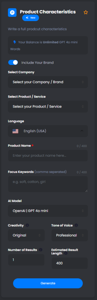 Product Characteristics