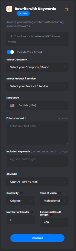 Rewrite with Keywords