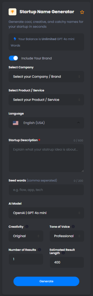 Startup Name Generator